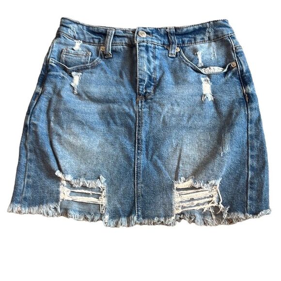 Wild Fable Blue Denim Distressed Cut Off Mini Skirt Size 4 Boho Country Rodeo - Picture 1 of 7